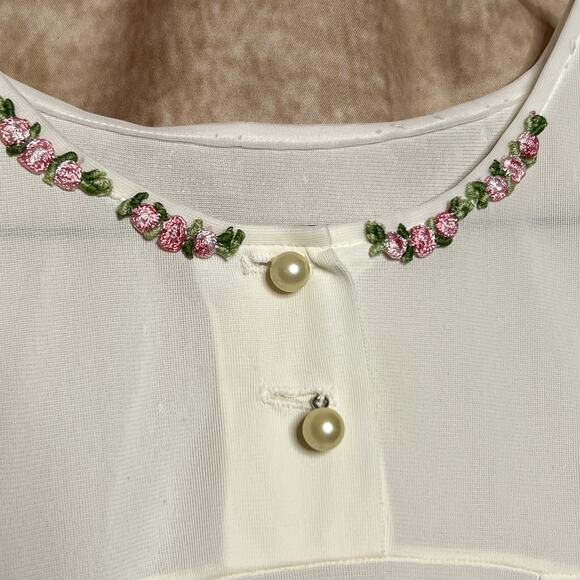 Vintage 60s Sleeveless Sheer Mesh Nightgown Dress Off White Ruffled Hem Floral - Picture 3 of 6